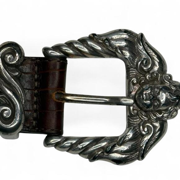 Vintage Brighton 1995 brown crocodile-embossed leather belt Cherub angel main image 6